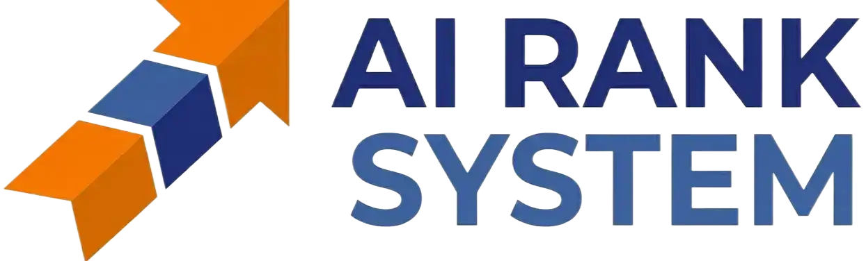 AI Rank System logo with upward arrows symbolizing growth and ranking.