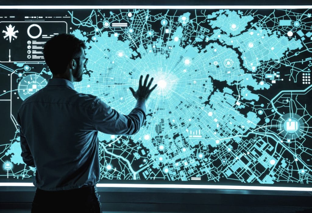 Futuristic 3D rendering of AI technology