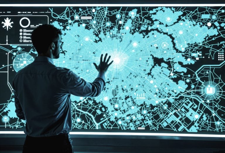Futuristic 3D rendering of AI technology